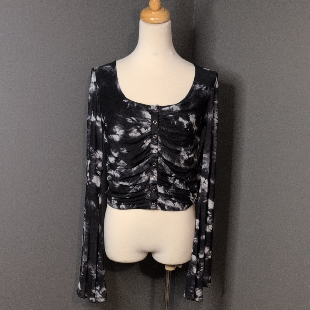 Current Mood Black and White Tie-Dye Crop Top L